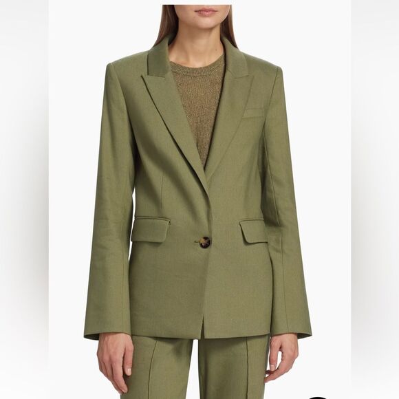 Veronica Beard Sevi Linen-Blend Blazer in Bright Army Size 8 NWT - Picture 5 of 9